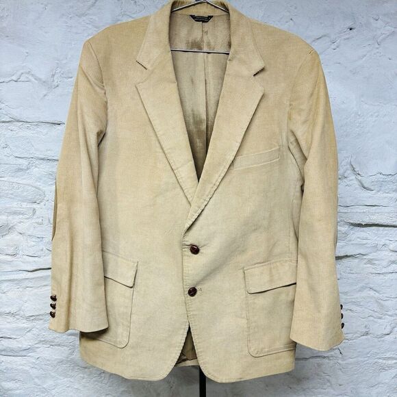 Levis Menswear Corduroy Blazer Elbow Patch Made In USA Vintage 80s 90s Brown Tan - Picture 1 of 10